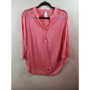 No Boundaries Womens XL Pink Quarter Button Henley Long Roll Tab Sleeve Blouse